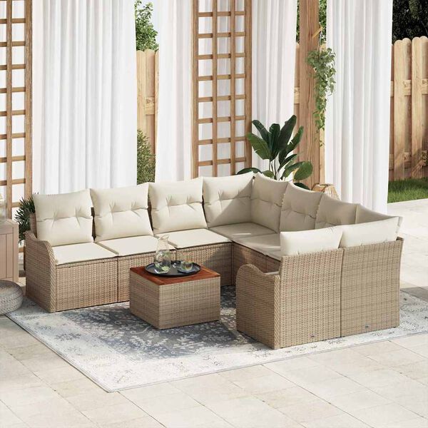 vidaXL Set Divano da Giardino 9 pcs Beige e Crema polyrattan