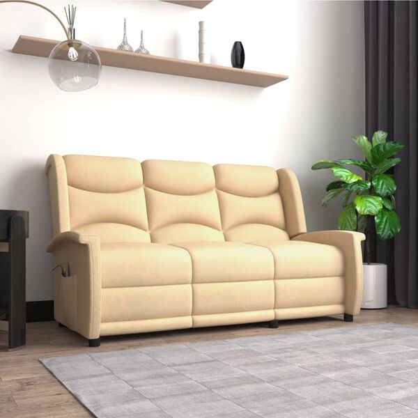 vidaXL Poltrona Massaggiante Reclinabile a 3 Posti Crema Microfibra