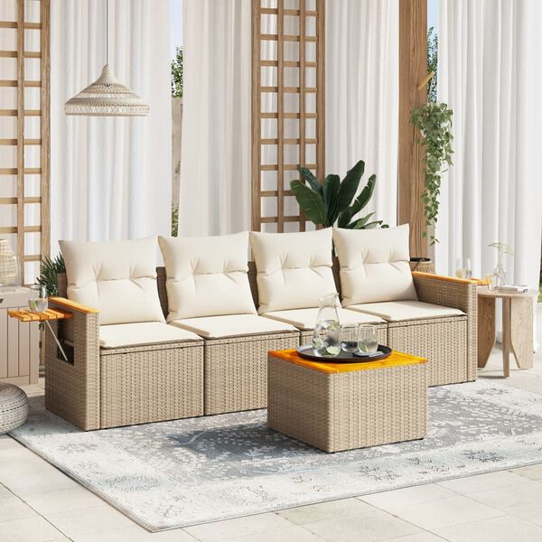 vidaXL Set Divano da Giardino 5 pz con Cuscini Beige in Polyrattan