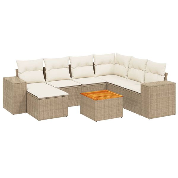 vidaXL Set Divano da Giardino 8 pz con Cuscini Beige in Polyrattan