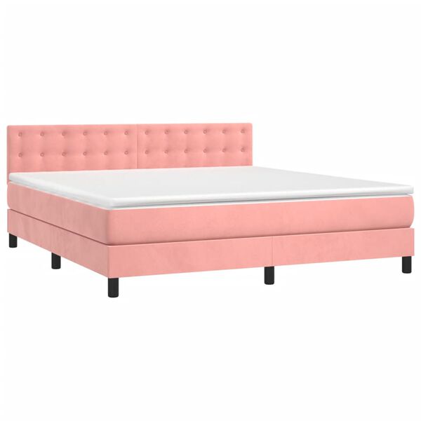 vidaXL Letto a Molle con Materasso e LED Rosa 180x200 cm in Velluto