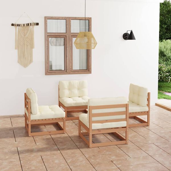 vidaXL Set Divani da Giardino 4 pz con Cuscini Legno Massello Pino