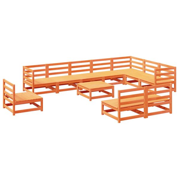 vidaXL Set Divani da Giardino 11pz Marrone Cera Legno Massello di Pino