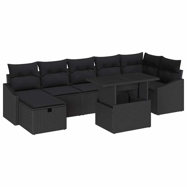 vidaXL Set Divano da Giardino 8 pcs Nero polyrattan