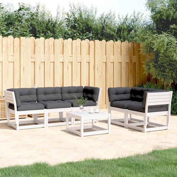 vidaXL Set Divani Giardino 5pz con Cuscini Bianco Legno Massello Pino