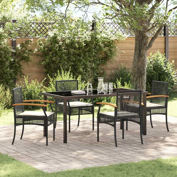 vidaXL Set da Pranzo per Giardino 5 pcs Nero polyrattan