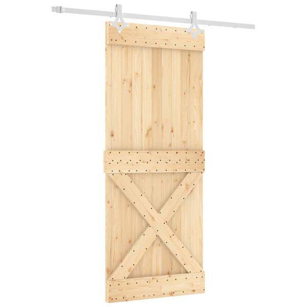 vidaXL Porta Scorrevole con Set Hardware 85x210 cm Legno Massello Pino