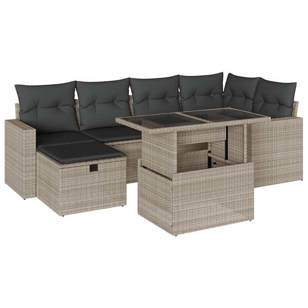 vidaXL Set Divani da Giardino 7pz con Cuscini Grigio Chiaro Polyrattan