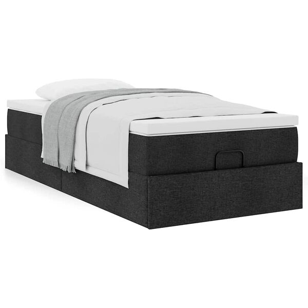 vidaXL Struttura Letto Pouf con Materasso Nero 90x200 cm in Tessuto