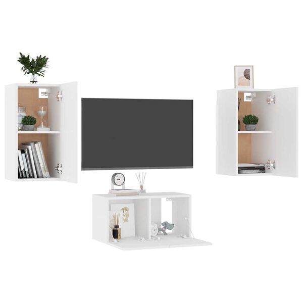 vidaXL Set Mobili Porta TV 3 pz Bianco in Legno Multistrato