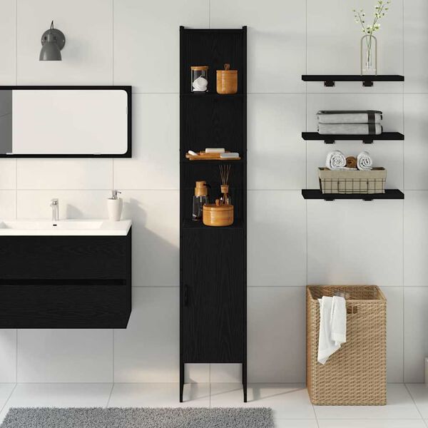 vidaXL Mobile da Bagno con lo scaffale Rovere nero 33 x 33 x 185,5 cm