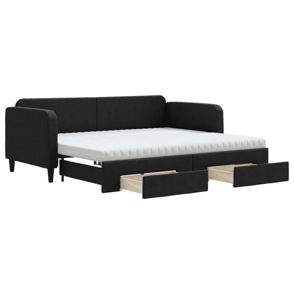 vidaXL Divano Letto Estraibile con Cassetti Nero 90x190 cm in Tessuto
