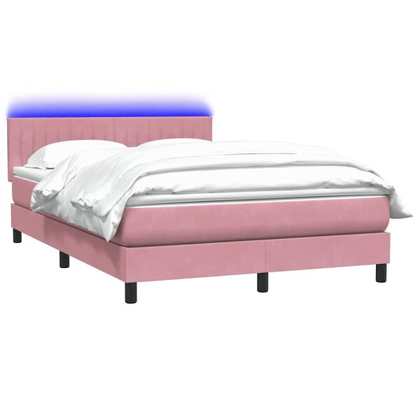 vidaXL Letto a Molle con Materasso e LED Rosa 140x210 cm in Velluto