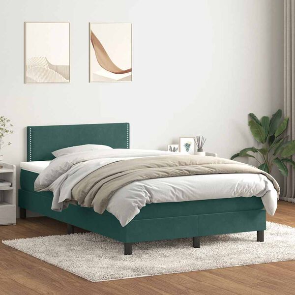 vidaXL Letto a Molle con Materasso e LED Verde Scuro 120x210 cm Velluto