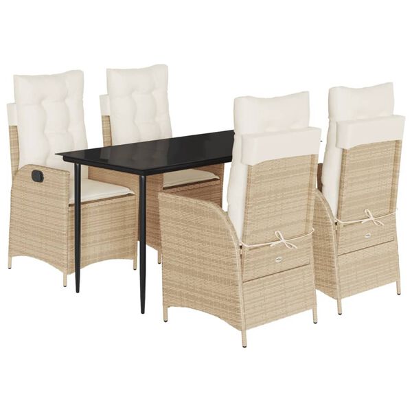vidaXL Set da Pranzo da Giardino 5 pz con Cuscini Beige in Polyrattan