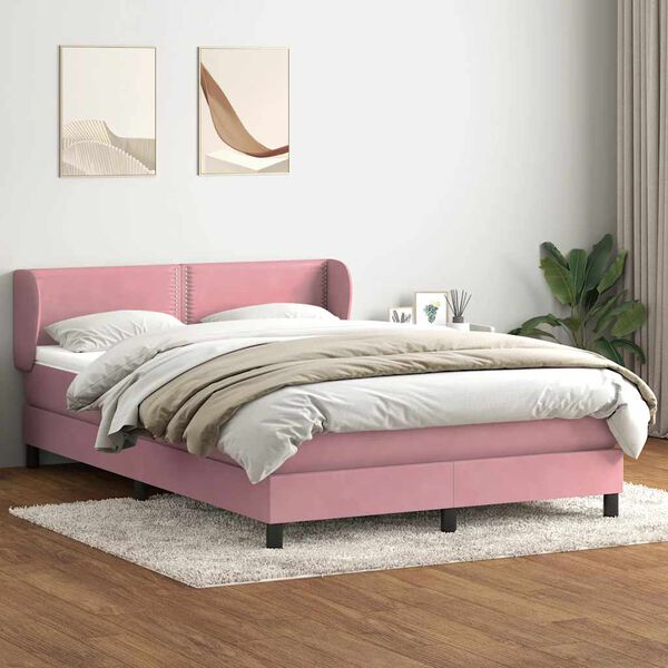 vidaXL Giroletto a Molle con Materasso Rosa 160x220 cm in Velluto