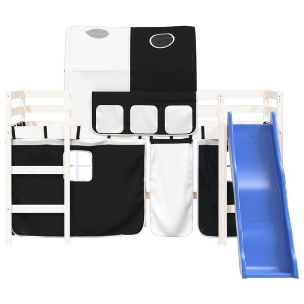 vidaXL Letto a Soppalco con Tunnel Bambini Bianco e Nero 80x200cm Pino