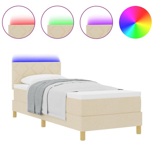 vidaXL Letto a Sorgente LED con materasso Crema 80 x 200 cm Tessuto