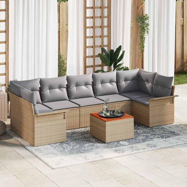 vidaXL Set Divano da Giardino con cuscino 8 pcs Beige polyrattan