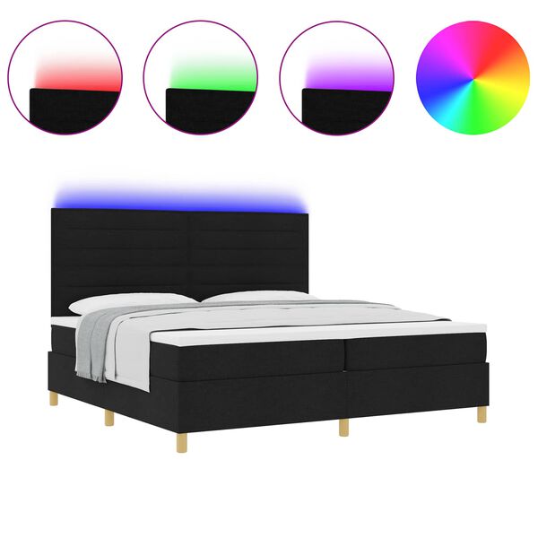 vidaXL Letto a Sorgente LED con materasso Nero 200 x 200 cm Tessuto
