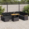 vidaXL Set Divani da Giardino 9 pz con Cuscini Nero Polyrattan Acacia