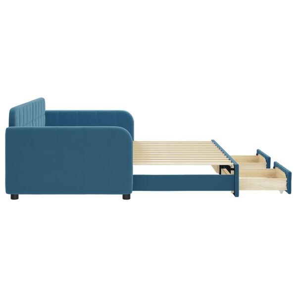 vidaXL Divano Letto Estraibile con Cassetti Blu 90x200 cm in Velluto
