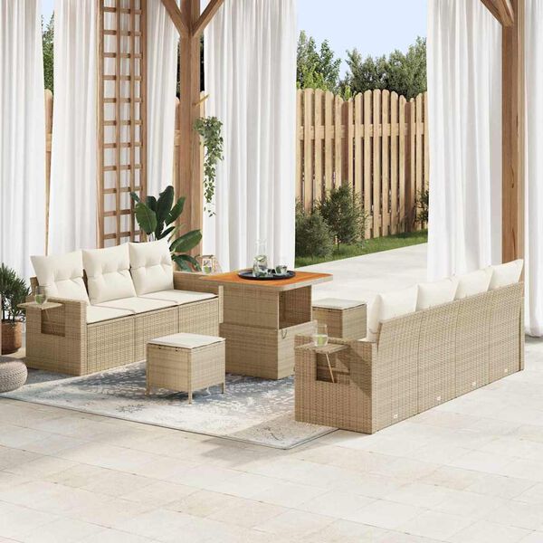 vidaXL Set Divano da Giardino con cuscino 10 pcs beige e panna