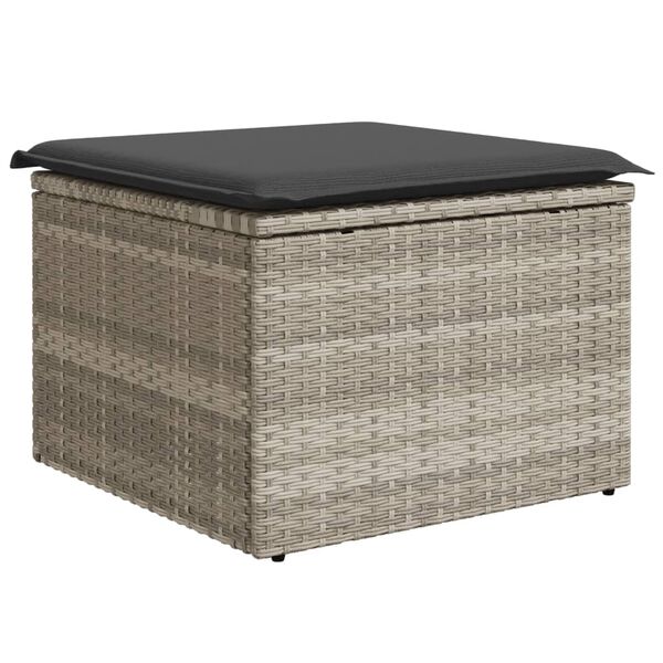vidaXL Sgabello Giardino e Cuscino Grigio Chiaro 55x55x37cm Polyrattan
