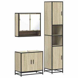 vidaXL Set Mobili da Bagno 3 pz Rovere Sonoma in Legno Multistrato