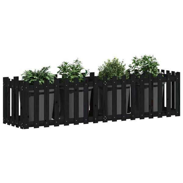vidaXL Fioriera Giardino a Recinzione Nera 200x50x50cm Massello Pino
