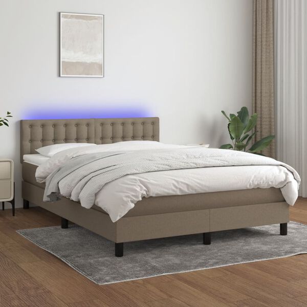 vidaXL Letto a Molle con Materasso e LED Tortora 140x190 cm in Tessuto