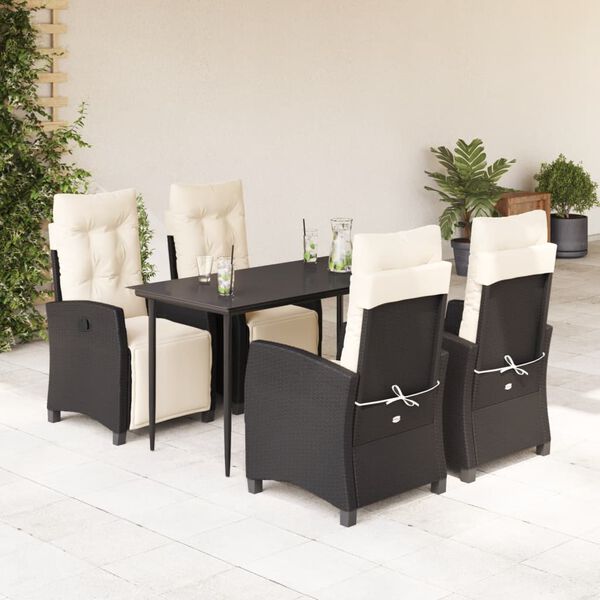vidaXL Set da Pranzo da Giardino 5 pz Nero con Cuscini in Polyrattan