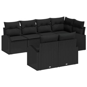 vidaXL Set Divano da Giardino con cuscino 7 pcs Nero polyrattan
