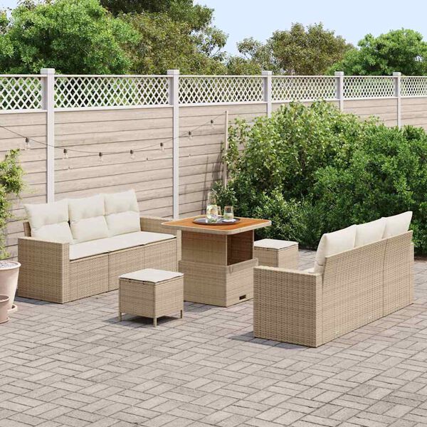 vidaXL Set Divano da Giardino con cuscino 9 pcs Beige polyrattan