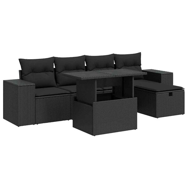 vidaXL Set Divano da Giardino 6 pz con Cuscini Nero in Polyrattan