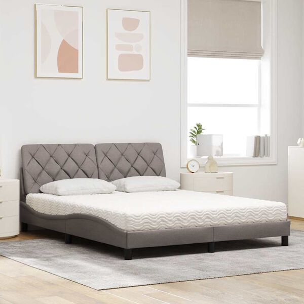 vidaXL Letto con Materasso Tortora 160x200 cm in Tessuto
