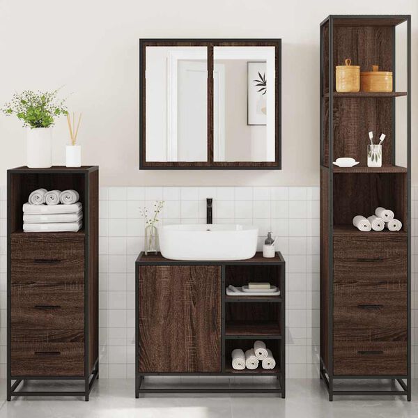 vidaXL Set Mobili da Bagno 4 pz Rovere Marrone in Legno Multistrato