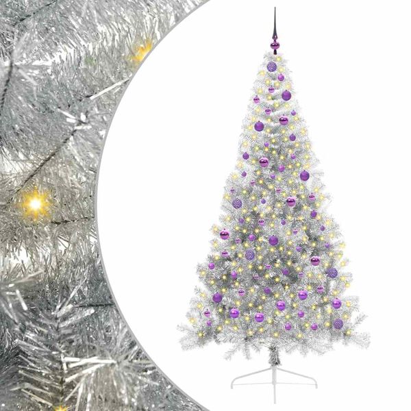 vidaXL Albero di Natale artificiale con luci integrate Argento 210 cm