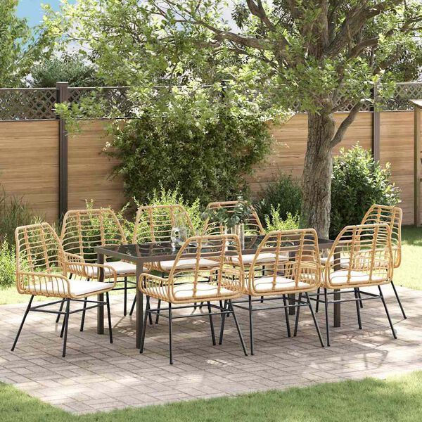 vidaXL Set da Pranzo per Giardino 9 pcs Marrone polyrattan
