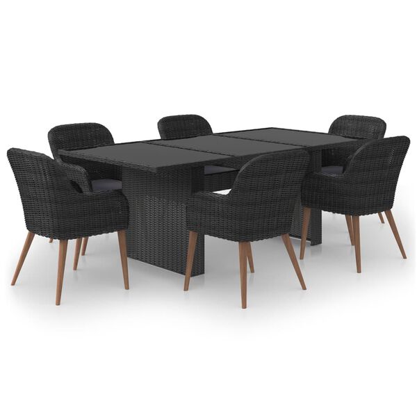 vidaXL Set da Pranzo da Giardino 7 pz in Polyrattan Nero