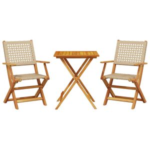 vidaXL Set da Bistrot 3 pz Beige in Polyrattan e Legno Massello