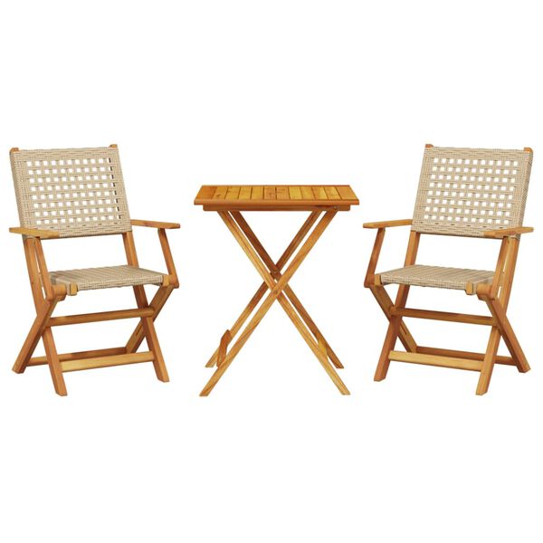 vidaXL Set da Bistrot 3 pz Beige in Polyrattan e Legno Massello