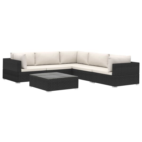 vidaXL Set Divani da Giardino 6 pz con Cuscini in Polyrattan Nero