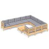 vidaXL Set Divani da Giardino 11 pz con Cuscini Grigi Massello di Pino