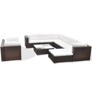vidaXL Set Divani da Giardino 10 pz con Cuscini in Polyrattan Marrone