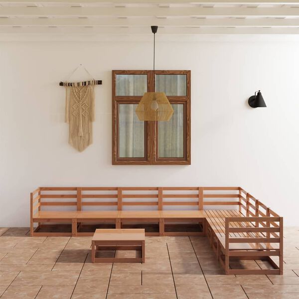 vidaXL Set Divani da Giardino 9 pz Marrone Ambra Legno Massello Pino