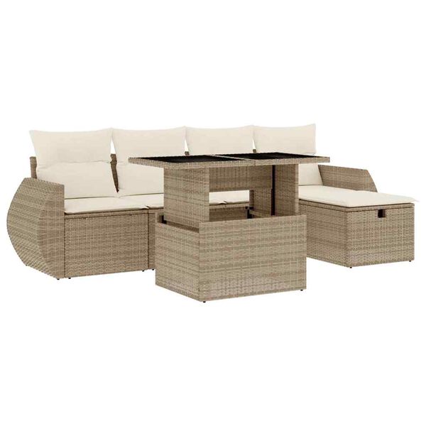vidaXL Set Divano da Giardino 6 pz con Cuscini Beige in Polyrattan