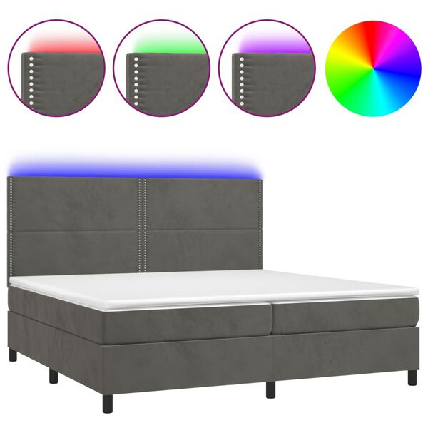 vidaXL Letto a Molle con Materasso e LED Grigio Scuro 200x200 cm