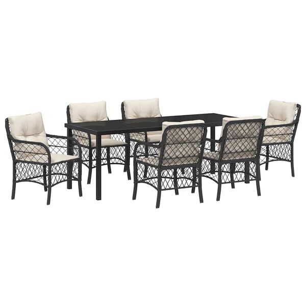 vidaXL Set da Pranzo per Giardino con cuscino 7 pcs Nero polyrattan