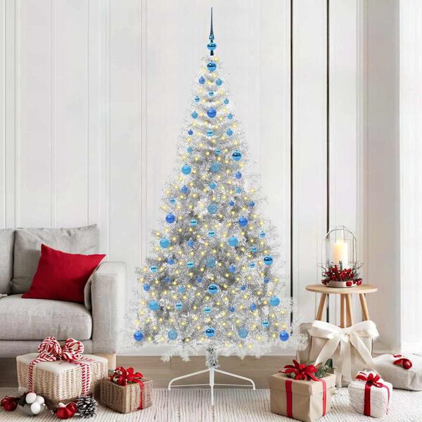 vidaXL Albero di Natale artificiale con luci integrate Argento 210 cm
